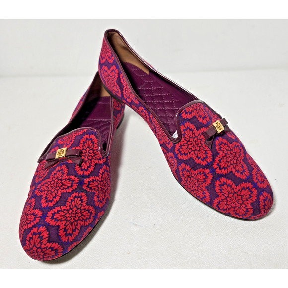 Tory Burch Shoes - Tory Burch Floral Print Chandra Flats Shoes Patent Piping Padded Insole Sz 9.5 M